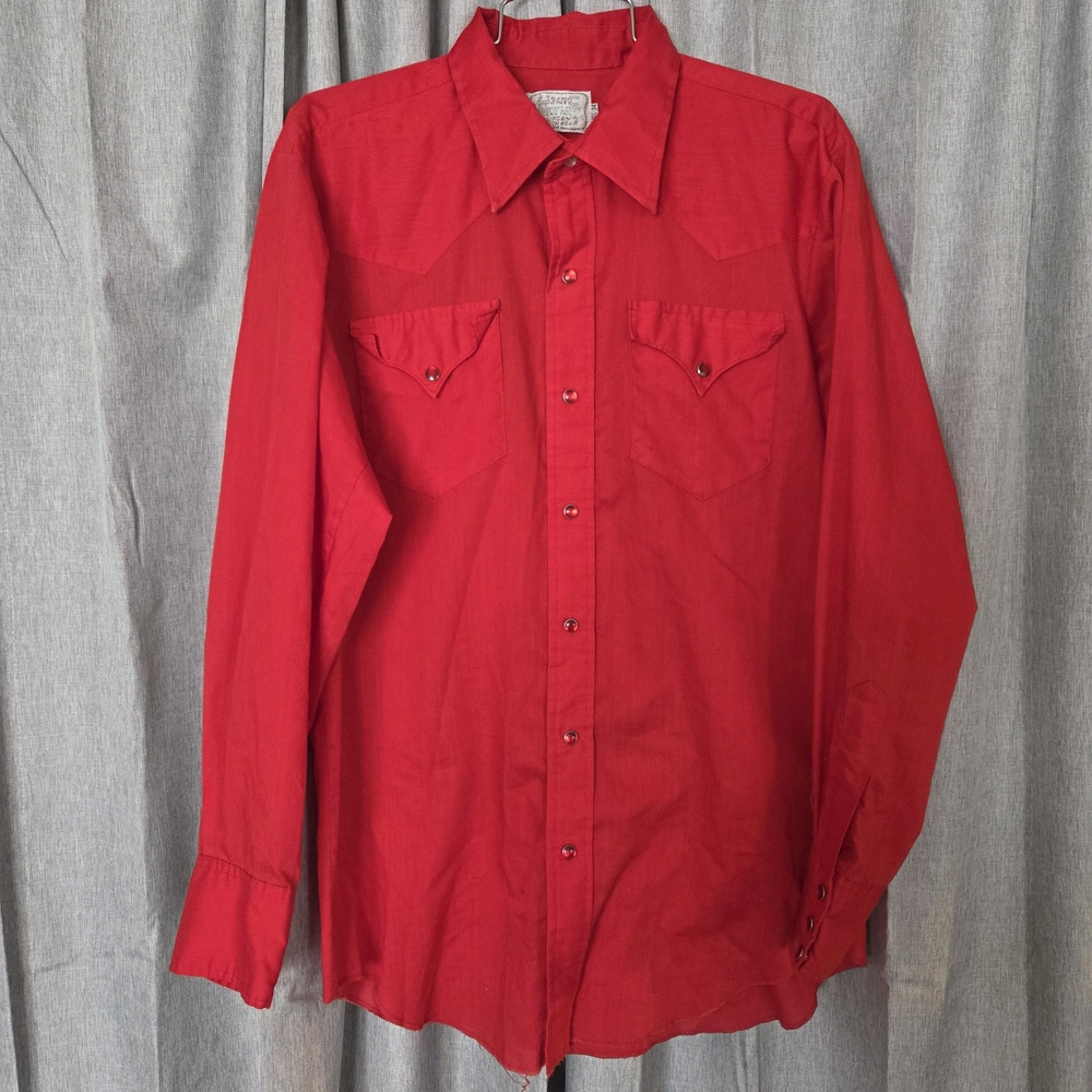 H Bar C Ranchwear Vtg Red‎ Western Pearl Snap Shirt Rodeo Made in USA 16 1/2